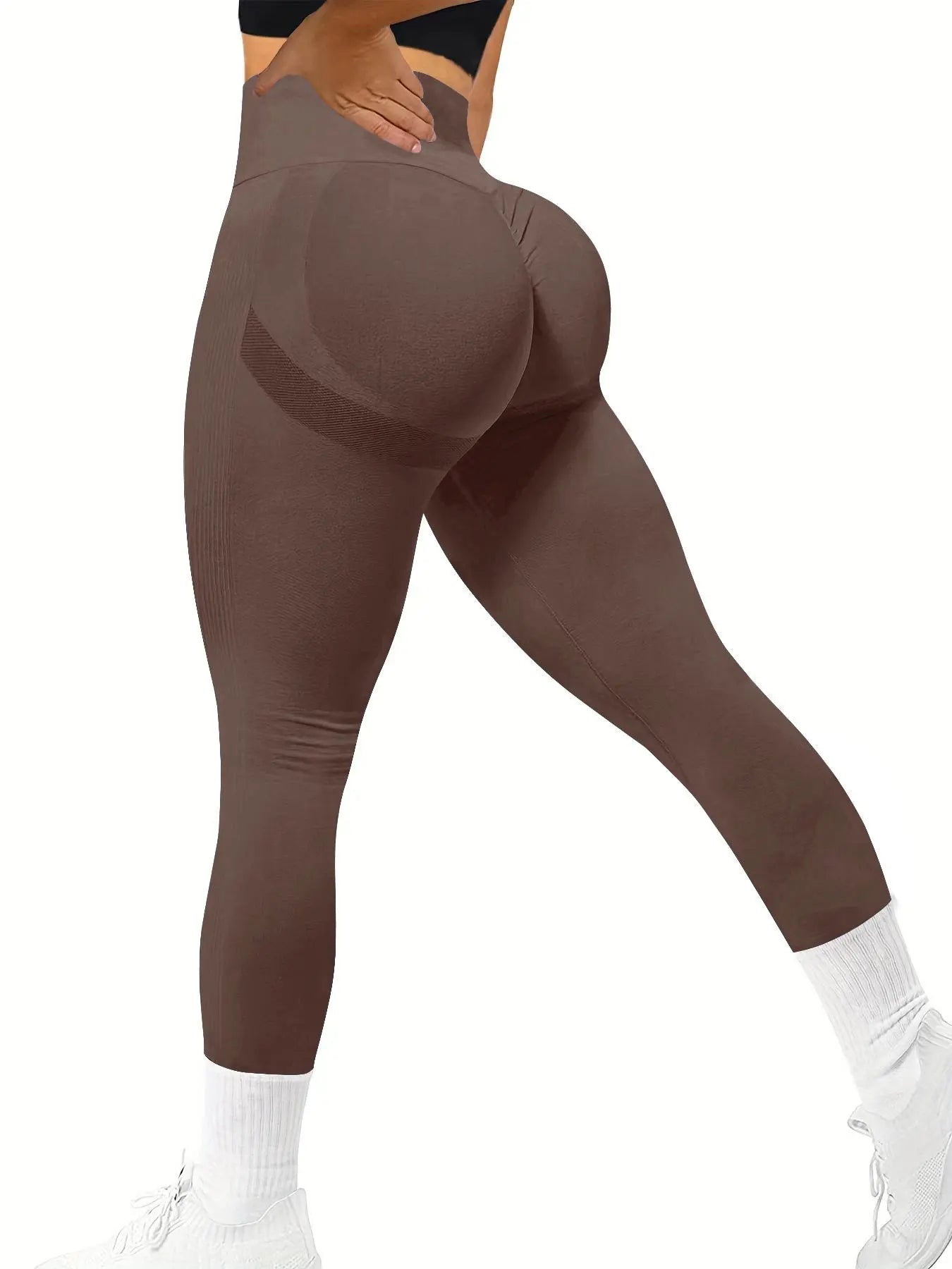 Sporty Women'S High Waist Ruched Sports Leggings, Sport Plain High Stretch Seamless Skinny Pants for Yoga Running Gym Workout, Ladies Sportswear Clothing for Indoor Outdoor Wear, Please Purchase a Size Up