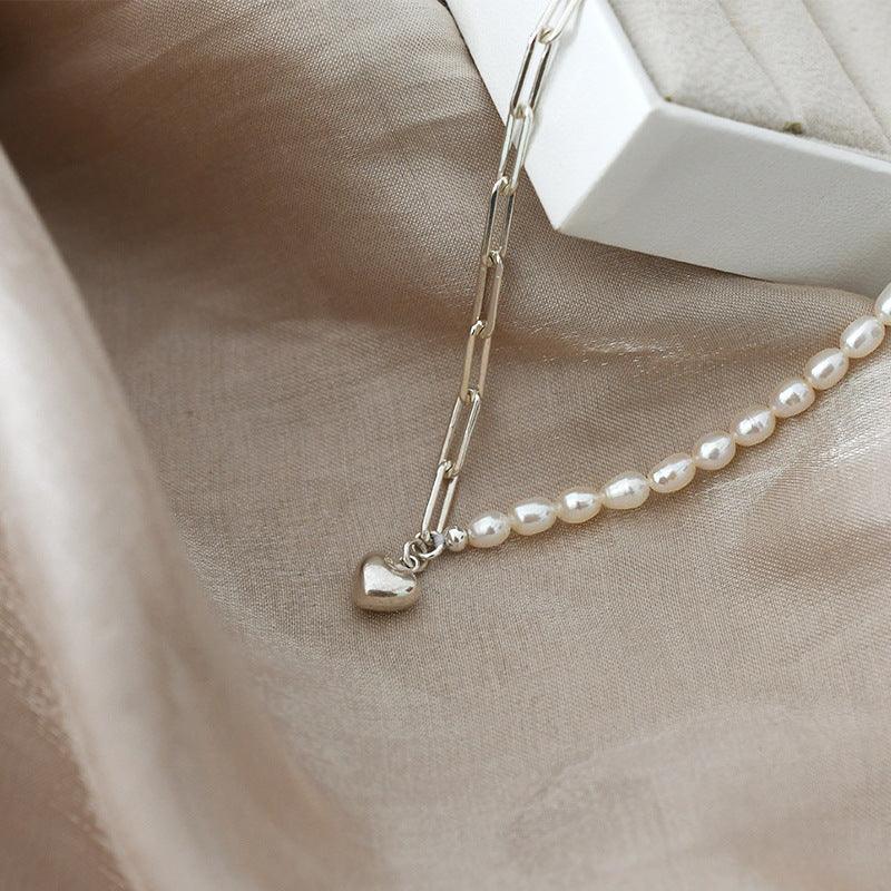 Freshwater Pearl Splicing Three-dimensional Small Love Necklace - SANDO 