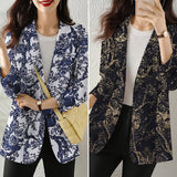 Women's Button Printed Long-sleeved Pocket Vintage Cotton And Linen Blazer - SANDO 