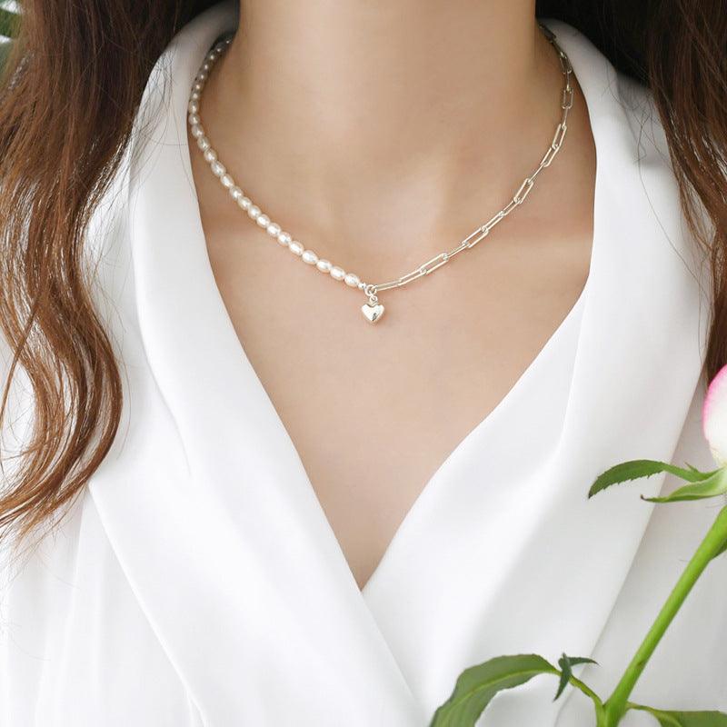Freshwater Pearl Splicing Three-dimensional Small Love Necklace - SANDO 