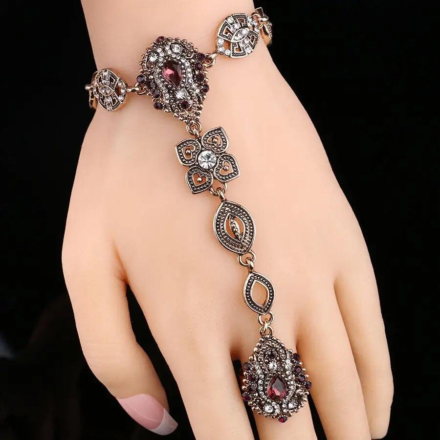 Kinel 2020 Fashion Crystal Flower Vintage Jewelry Sets Unique Bracelets And Rings For Women Gold Color Luxury Turkey Jewelry - SANDO 