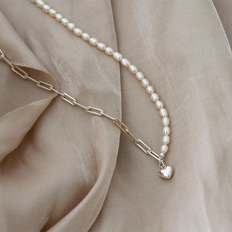 Freshwater Pearl Splicing Three-dimensional Small Love Necklace - SANDO 